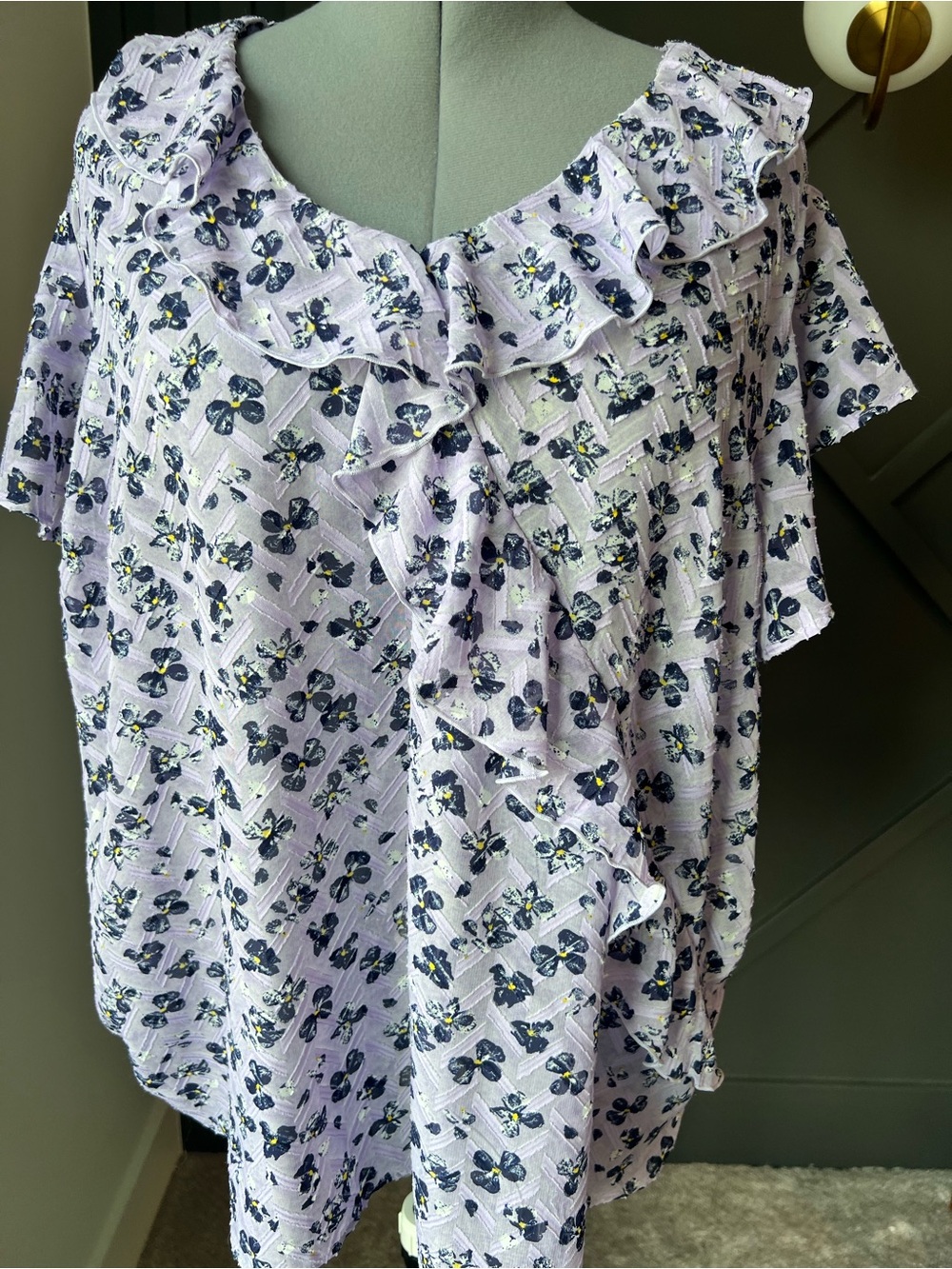 d. jeans Lavender Floral Ruffle Neck Blouse